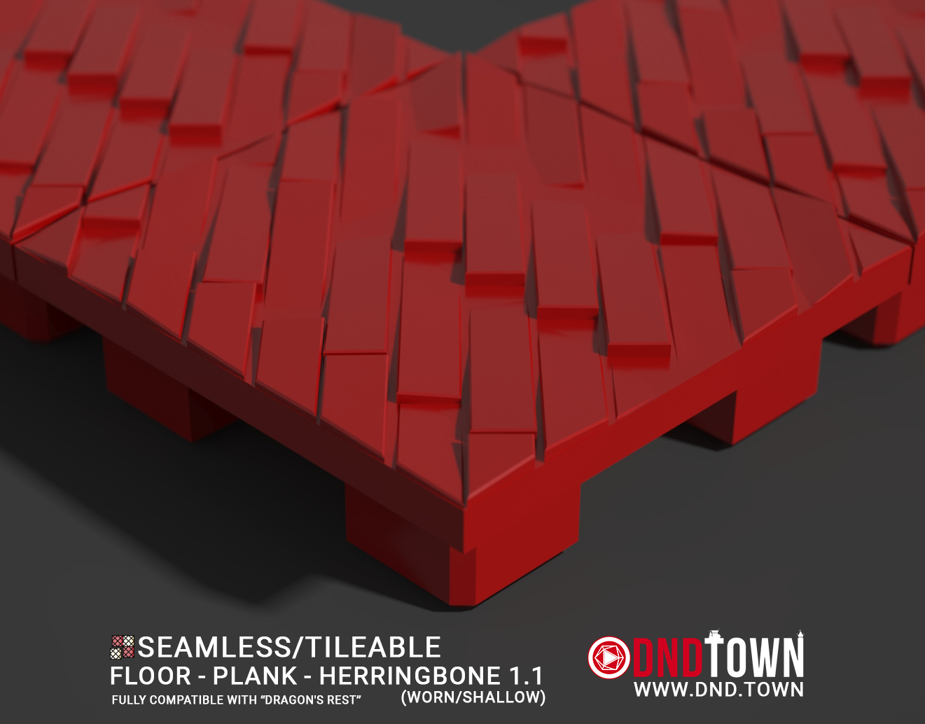 Floor - Plank - Herringbone 01.1 (WORN/SHALLOW) - 3D Modular Dungeon Tile - DnD Town Minis (www.dnd.town)